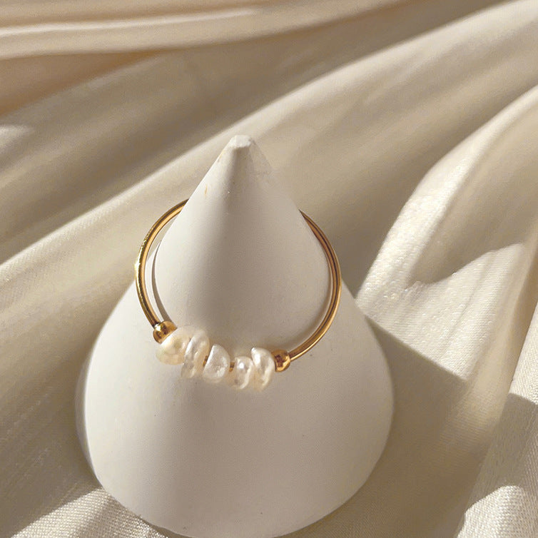 Anillo de acero de titanio de perla natural al por mayor